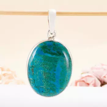 Кулон хризоколла овал (серебро 925 пр.)