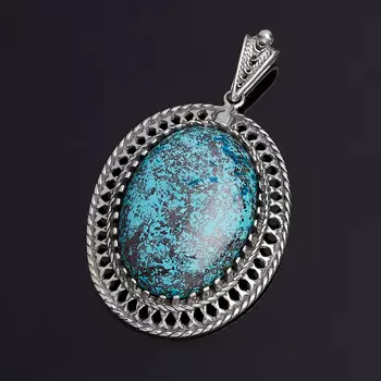 Кулон хризоколла (серебро 925 пр. оксидир.) овал