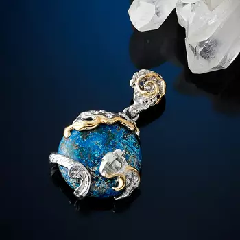 Кулон хризоколла (серебро 925 пр. позолота, родир. бел.)