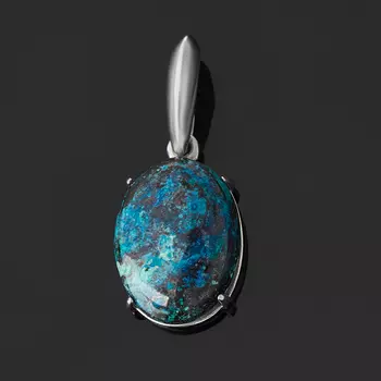 Кулон хризоколла (серебро 925 пр. родир. бел.) овал