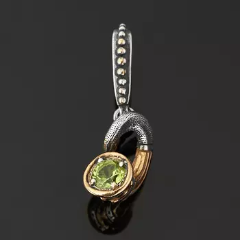 Кулон хризолит огранка (серебро 925 пр. оксидир. позолота)