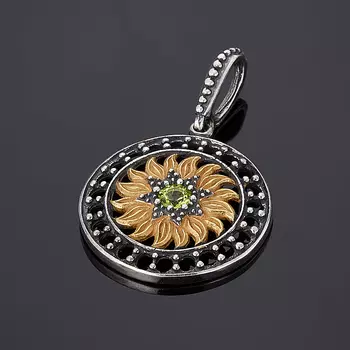 Кулон хризолит (серебро 925 пр. оксидир., позолота) круг огранка