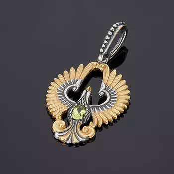 Кулон хризолит (серебро 925 пр. оксидир., позолота) огранка