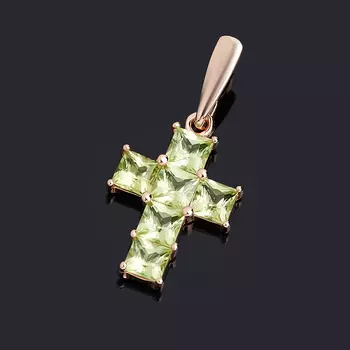 Кулон хризолит (серебро 925 пр. позолота) крест огранка