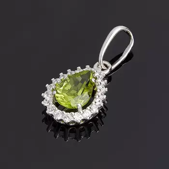 Кулон хризолит (серебро 925 пр. родир. бел.) капля огранка