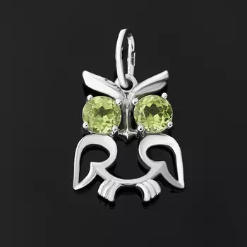 Кулон хризолит (серебро 925 пр. родир. бел.) огранка