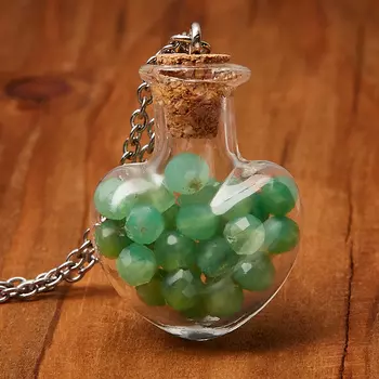 Кулон хризопраз (биж. сплав, сталь хир., стекло) бутылочка огранка 3 см