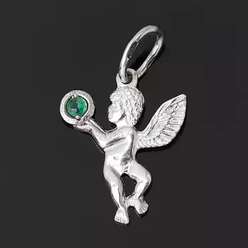 Кулон изумруд Ангел-хранитель огранка (серебро 925 пр.)