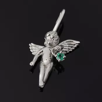 Кулон изумруд Ангел-хранитель огранка (серебро 925 пр. родир. бел.)