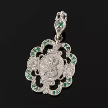 Кулон изумруд Богоматерь Семистрельная огранка (серебро 925 пр.)