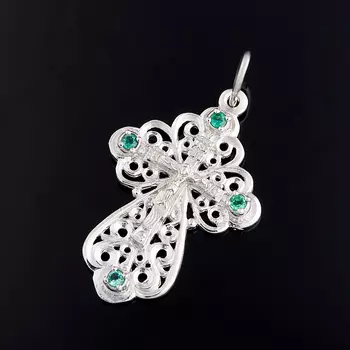 Кулон изумруд крест огранка (серебро 925 пр.)