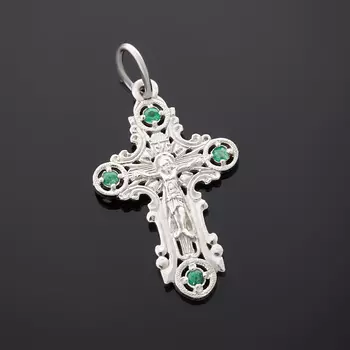 Кулон изумруд крест огранка (серебро 925 пр.)