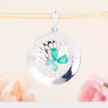 Кулон изумруд круг огранка (серебро 925 пр.)