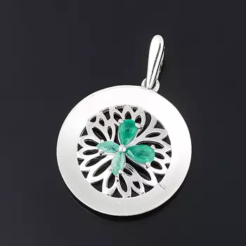 Кулон изумруд круг огранка (серебро 925 пр. родир. бел.)