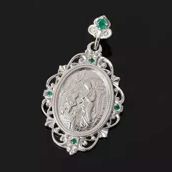 Кулон изумруд огранка (серебро 925 пр. родир. бел.)