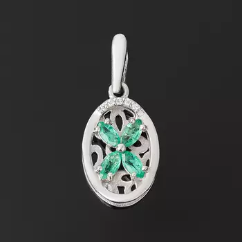 Кулон изумруд овал огранка (серебро 925 пр. родир. бел.)