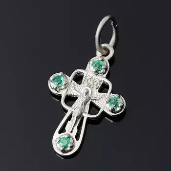 Кулон изумруд (серебро 925 пр.) крест огранка