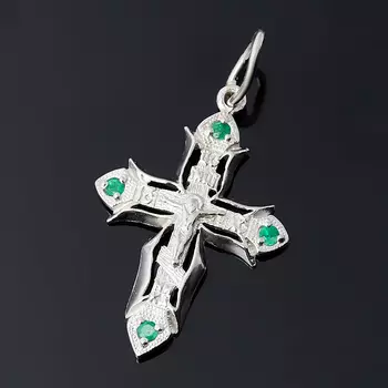Кулон изумруд (серебро 925 пр.) крест огранка