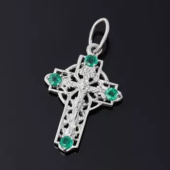 Кулон изумруд (серебро 925 пр.) крест огранка