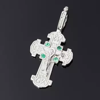 Кулон изумруд (серебро 925 пр.) крест огранка