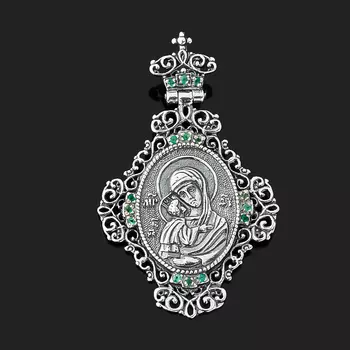 Кулон изумруд (серебро 925 пр. оксидир.) Богоматерь Владимирская огранка