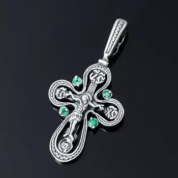 Кулон изумруд (серебро 925 пр. оксидир.) крест огранка
