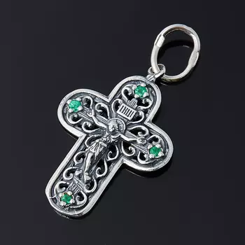 Кулон изумруд (серебро 925 пр. оксидир.) крест огранка