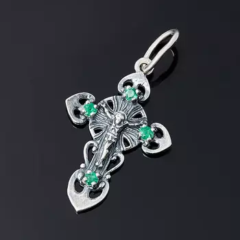 Кулон изумруд (серебро 925 пр. оксидир.) крест огранка