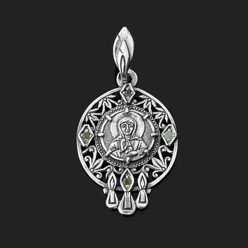 Кулон изумруд (серебро 925 пр. оксидир.) Святая Матрона огранка