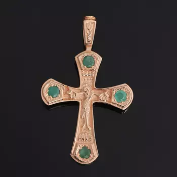 Кулон изумруд (серебро 925 пр. позолота) крест огранка