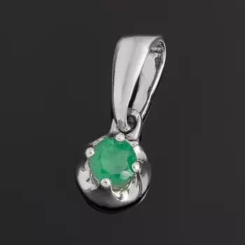 Кулон изумруд (серебро 925 пр. родир. бел.) круг огранка