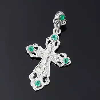 Кулон изумруд (серебро 925 пр. родир. бел.) крест огранка