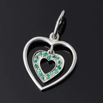 Кулон изумруд (серебро 925 пр. родир. бел.) сердечко огранка
