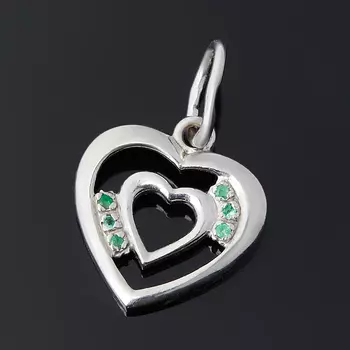 Кулон изумруд (серебро 925 пр. родир. бел.) сердечко огранка