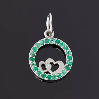 Кулон изумруд (серебро 925 пр. родир. бел.) круг огранка
