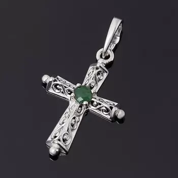 Кулон изумруд (серебро 925 пр. родир. бел.) крест огранка