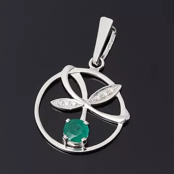 Кулон изумруд (серебро 925 пр. родир. бел.) круг огранка