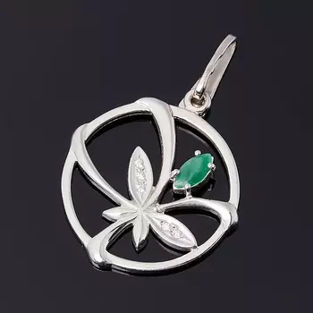 Кулон изумруд (серебро 925 пр. родир. бел.) круг огранка