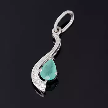 Кулон изумруд (серебро 925 пр. родир. бел.) огранка