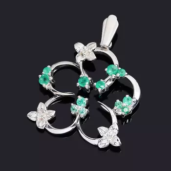 Кулон изумруд (серебро 925 пр. родир. бел.) огранка