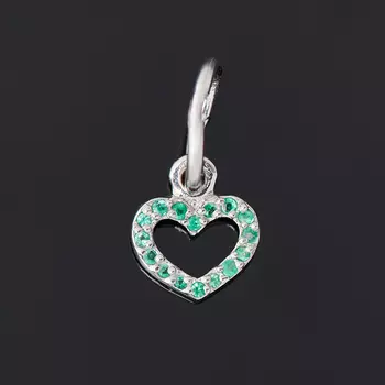 Кулон изумруд (серебро 925 пр. родир. бел.) сердечко огранка
