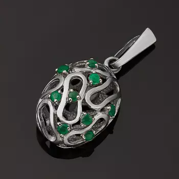 Кулон изумруд (серебро 925 пр. родир. бел.) огранка