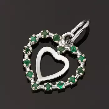 Кулон изумруд (серебро 925 пр. родир. бел.) сердечко огранка