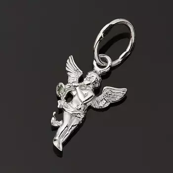 Кулон изумруд (серебро 925 пр. родир. бел.) Ангел-хранитель огранка