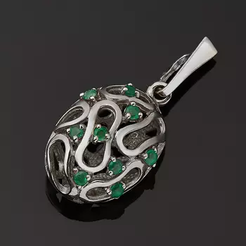 Кулон изумруд (серебро 925 пр. родир. бел.) огранка