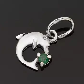 Кулон изумруд (серебро 925 пр. родир. бел.) дельфин огранка