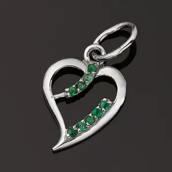 Кулон изумруд (серебро 925 пр. родир. бел.) сердечко огранка