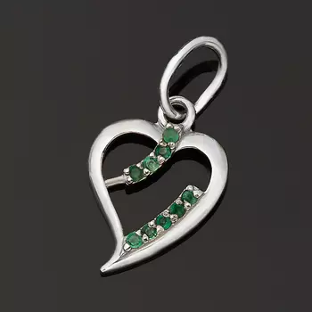 Кулон изумруд (серебро 925 пр. родир. бел.) сердечко огранка
