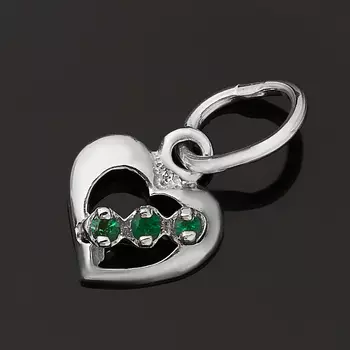 Кулон изумруд (серебро 925 пр. родир. бел.) сердечко огранка