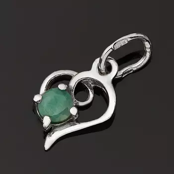 Кулон изумруд (серебро 925 пр. родир. бел.) сердечко огранка